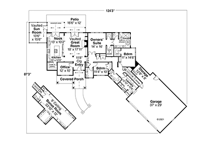 Craftsman, Ranch House Plan 78473 with 3 Beds, 4 Baths, 3 Car Garage First Level Plan
