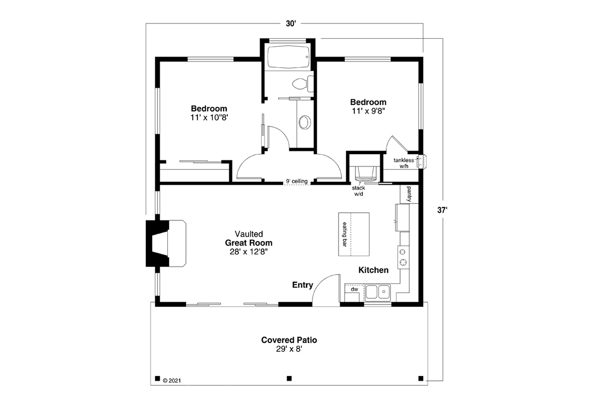 House Plan 78476 - Country Style With 800 Sq Ft, 2 Bed, 1 Bath