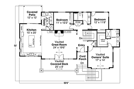 Craftsman House Plan 78477 with 2 Beds, 2 Baths, 2 Car Garage First Level Plan