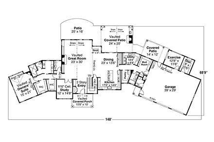 Craftsman House Plan 78481 with 4 Beds, 5 Baths, 6 Car Garage First Level Plan