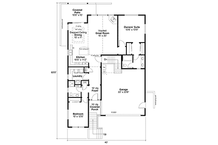 Contemporary, Craftsman, Prairie House Plan 78482 with 2 Beds, 2 Baths, 2 Car Garage First Level Plan