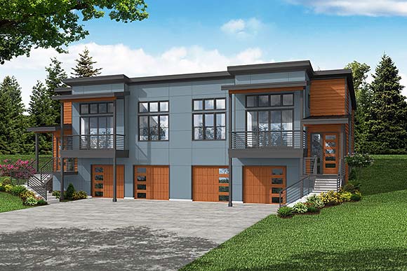 Contemporary, Modern Multi-Family Plan 78498 with 6 Beds, 4 Baths, 4 Car Garage Elevation