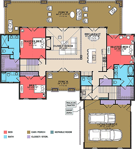 Tudor, Tuscan House Plan 78501 with 5 Beds, 6 Baths, 2 Car Garage First Level Plan