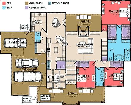 Farmhouse House Plan 78503 with 5 Beds, 4 Baths, 3 Car Garage First Level Plan