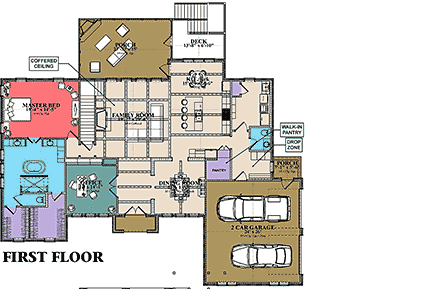 European, Florida, Mediterranean House Plan 78506 with 5 Beds, 5 Baths, 4 Car Garage First Level Plan