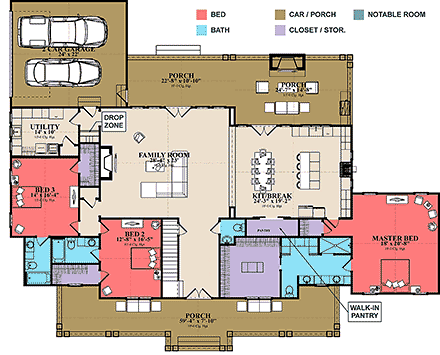 Country, Farmhouse, Traditional House Plan 78511 with 4 Beds, 5 Baths, 2 Car Garage First Level Plan