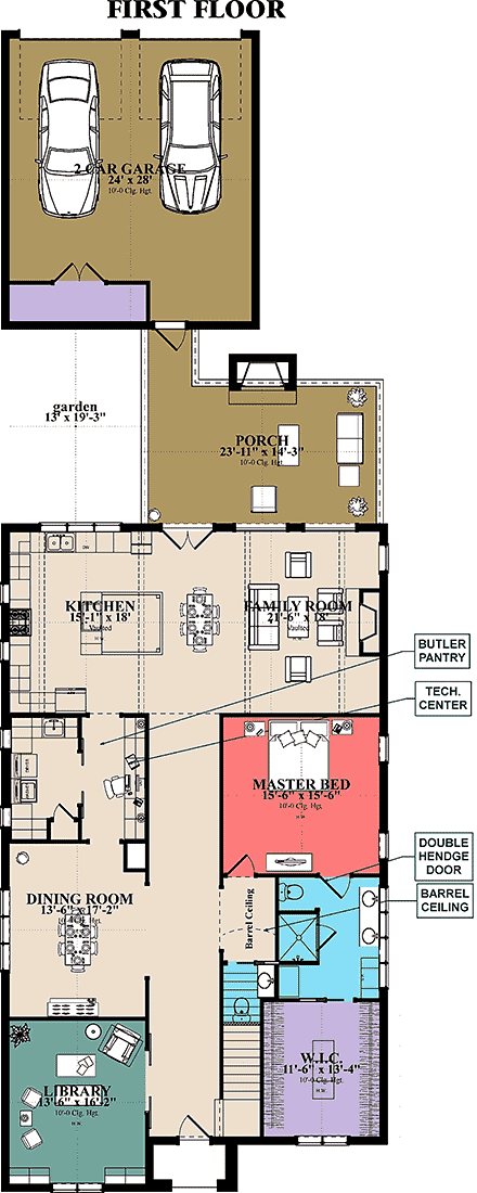 Bungalow, Cottage, Craftsman, European, Tudor House Plan 78516 with 3 Beds, 3 Baths, 2 Car Garage First Level Plan