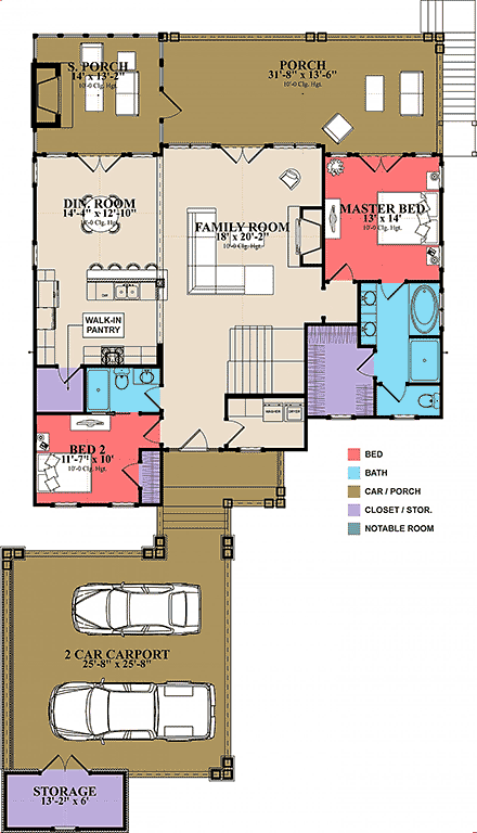 Bungalow, Coastal, Craftsman, Traditional House Plan 78518 with 5 Beds, 4 Baths, 2 Car Garage First Level Plan