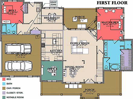 Bungalow, Country, Craftsman, Farmhouse, Traditional House Plan 78522 with 4 Beds, 3 Baths, 2 Car Garage First Level Plan