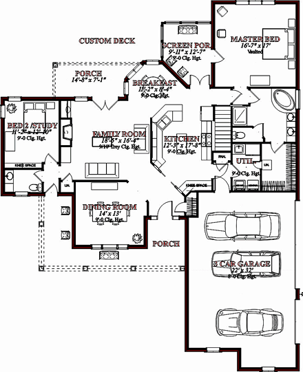 European, Traditional House Plan 78600 with 3 Beds, 3 Baths, 3 Car Garage First Level Plan