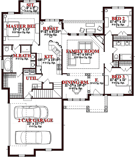 European, Traditional House Plan 78609 with 3 Beds, 2 Baths, 2 Car Garage First Level Plan