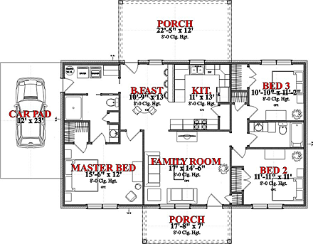 Ranch, Traditional House Plan 78626 with 3 Beds, 2 Baths First Level Plan