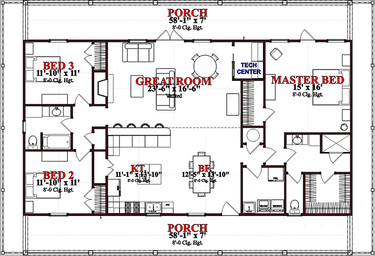 Cabin, Coastal House Plan 78631 with 3 Beds, 2 Baths Level One