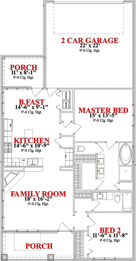 Bungalow, Cottage, Craftsman House Plan 78637 with 2 Beds, 2 Baths, 2 Car Garage First Level Plan