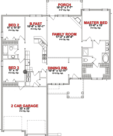 European House Plan 78642 with 3 Beds, 2 Baths, 2 Car Garage First Level Plan
