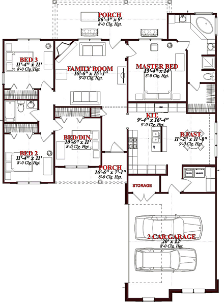 Traditional House Plan 78645 with 3 Beds, 2 Baths, 2 Car Garage First Level Plan
