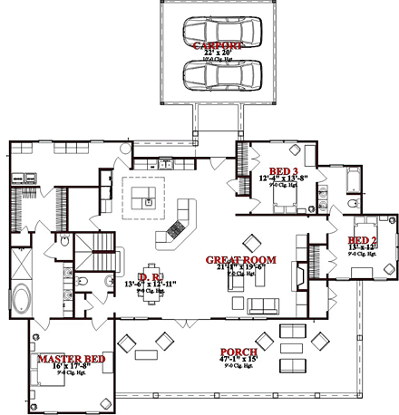 Cottage, Country, Craftsman House Plan 78648 with 4 Beds, 4 Baths, 2 Car Garage First Level Plan