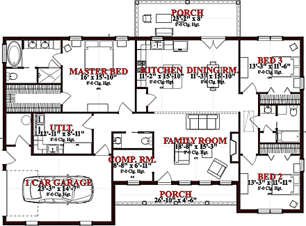 House Plan 78652 - Traditional Style with 2042 Sq Ft, 3 Bed, 2 Ba