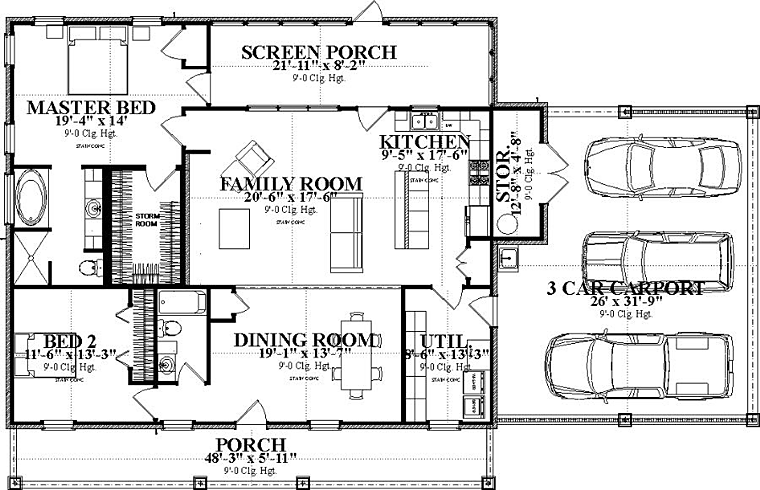 Colonial, Country, Ranch House Plan 78655, 3 Car Garage Level One