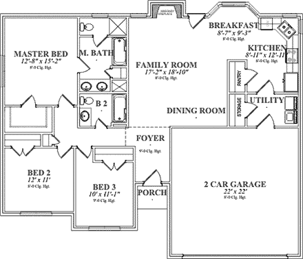 Ranch House Plan 78700 with 3 Beds, 2 Baths, 2 Car Garage First Level Plan