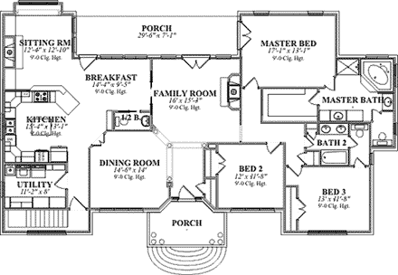 Traditional House Plan 78708 with 3 Beds, 3 Baths, 2 Car Garage First Level Plan