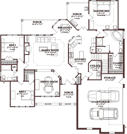 Traditional House Plan 78710 with 3 Beds, 3 Baths, 2 Car Garage First Level Plan