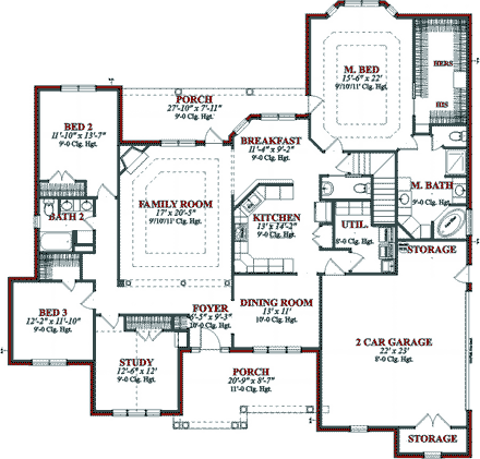 Traditional House Plan 78712 with 2 Beds, 3 Baths, 2 Car Garage First Level Plan