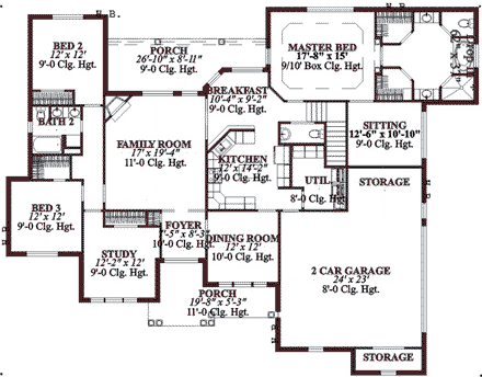 Traditional House Plan 78713 with 3 Beds, 3 Baths, 2 Car Garage First Level Plan
