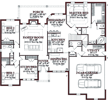 Craftsman House Plan 78719 with 3 Beds, 3 Baths, 2 Car Garage First Level Plan