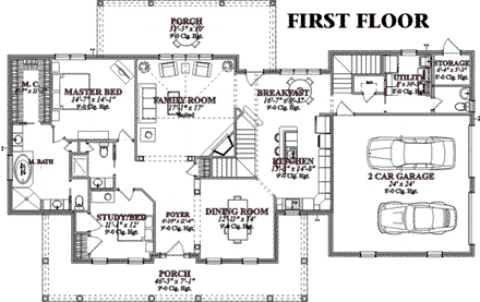 Traditional House Plan 78723 with 4 Beds, 4 Baths, 2 Car Garage First Level Plan