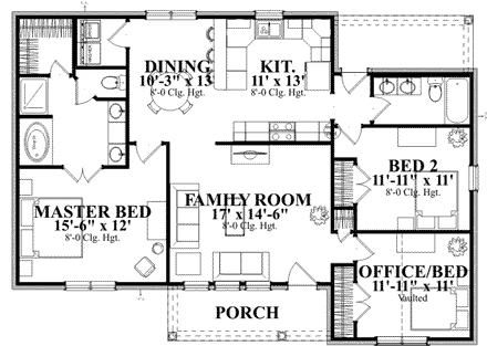 Traditional House Plan 78744 with 3 Beds, 2 Baths First Level Plan
