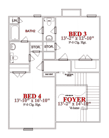 European House Plan 78745 with 4 Beds, 4 Baths, 2 Car Garage Second Level Plan