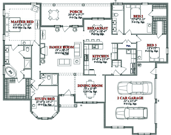House Plan 78750 - Contemporary Style with 2620 Sq Ft, 4 Bed, 3 B ...