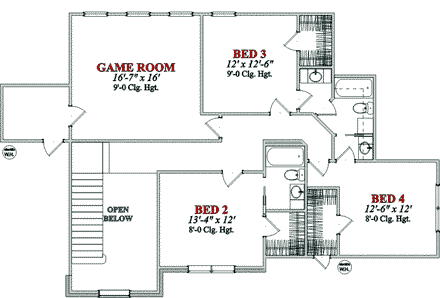 European House Plan 78761 with 4 Beds, 3 Baths, 2 Car Garage Second Level Plan