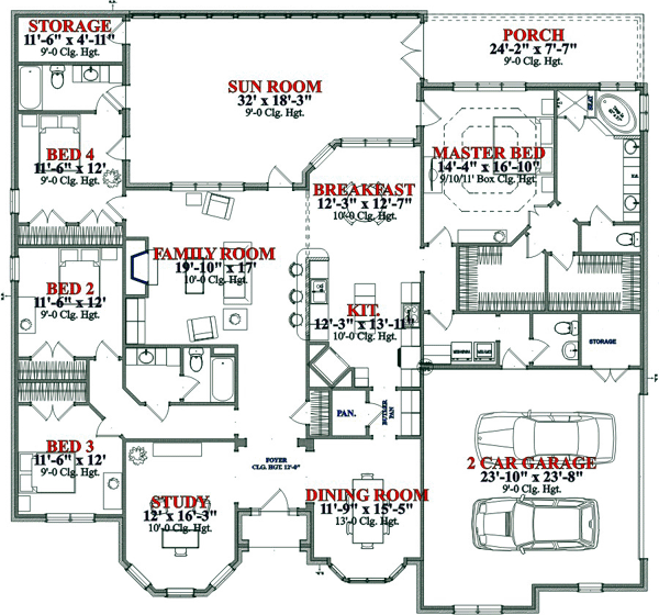 House Plan 78768 - Contemporary Style with 3372 Sq Ft, 4 Bed, 3 B