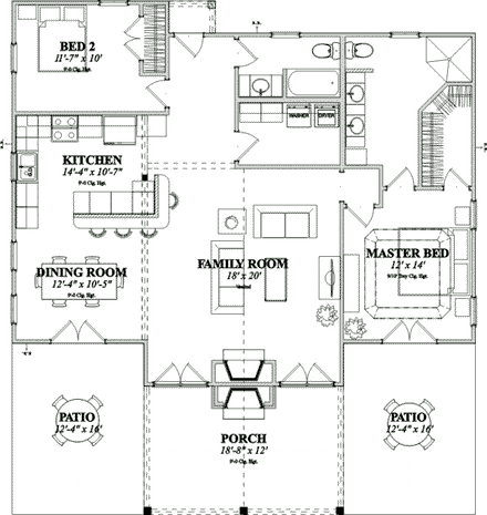 Bungalow House Plan 78776 with 2 Beds, 2 Baths First Level Plan