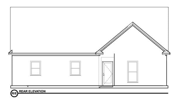 Bungalow Plan with 1375 Sq. Ft., 2 Bedrooms, 2 Bathrooms Rear Elevation