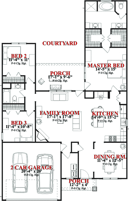 Craftsman House Plan 78778 with 3 Beds, 2 Baths, 2 Car Garage First Level Plan