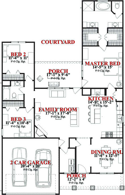 Craftsman House Plan 78779 with 3 Beds, 2 Baths, 2 Car Garage First Level Plan