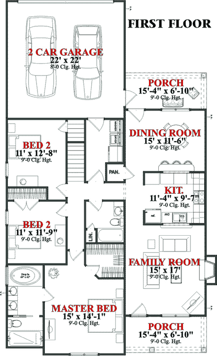Craftsman House Plan 78787 with 3 Beds, 3 Baths, 2 Car Garage First Level Plan