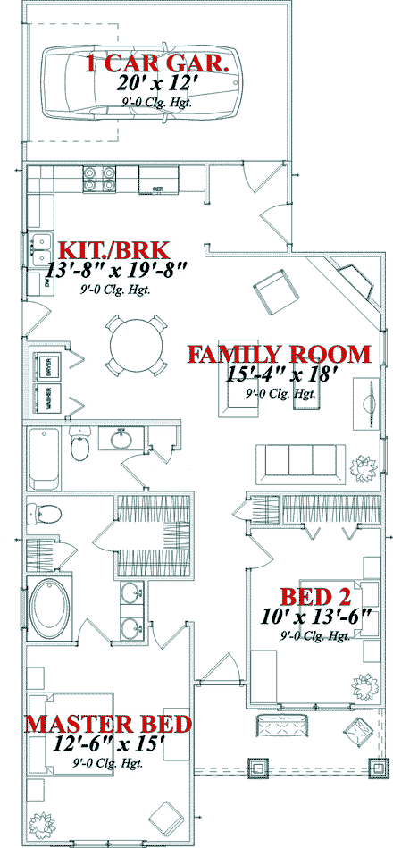 Craftsman House Plan 78801 with 2 Beds, 2 Baths, 1 Car Garage First Level Plan