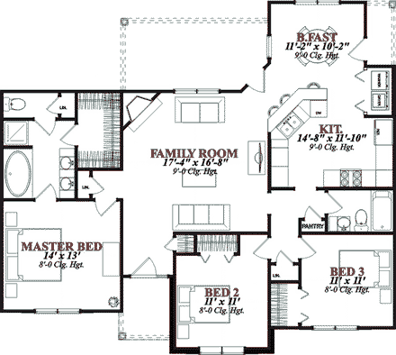 Craftsman House Plan 78802 with 3 Beds, 2 Baths First Level Plan