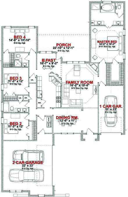 Cottage House Plan 78825 with 4 Beds, 3 Baths, 3 Car Garage First Level Plan