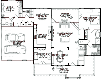 European House Plan 78837 with 4 Beds, 3 Baths, 2 Car Garage First Level Plan