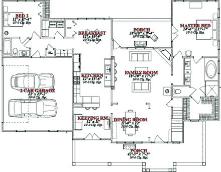 European House Plan 78838 with 4 Beds, 3 Baths, 2 Car Garage First Level Plan