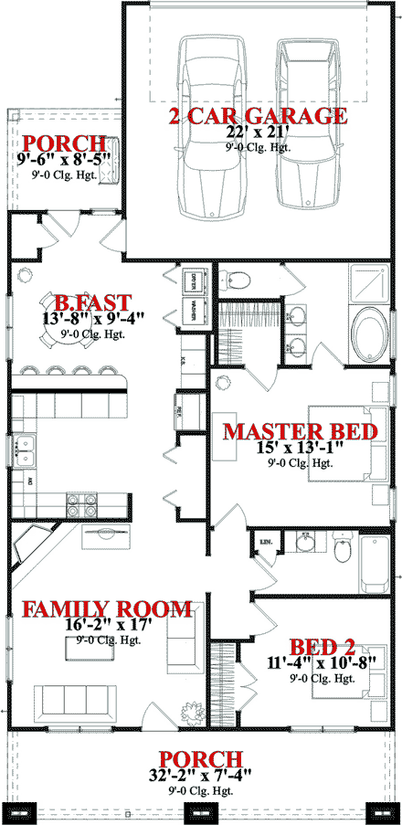 Craftsman House Plan 78839 with 2 Beds, 2 Baths, 2 Car Garage First Level Plan