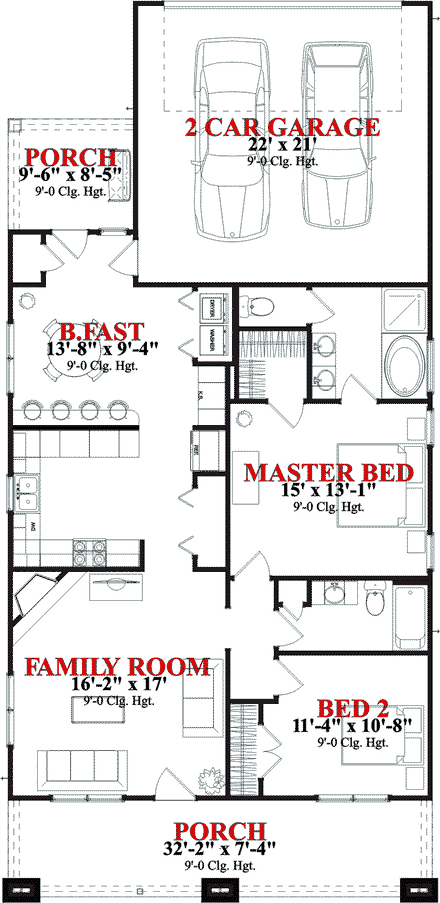 Craftsman House Plan 78840 with 2 Beds, 2 Baths, 2 Car Garage First Level Plan