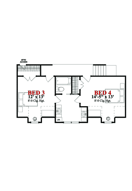 Country House Plan 78841 with 4 Beds, 3 Baths, 2 Car Garage Second Level Plan