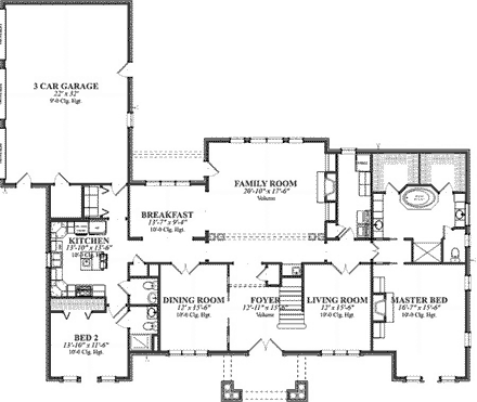 Colonial House Plan 78851 with 4 Beds, 5 Baths, 3 Car Garage First Level Plan