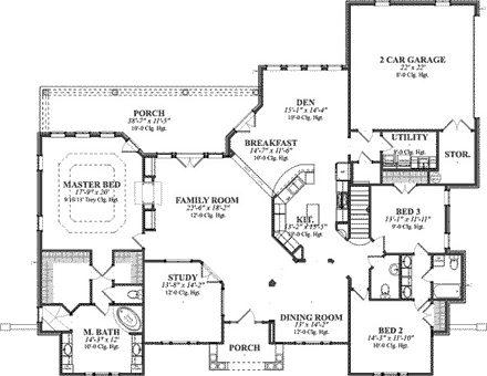 Colonial House Plan 78853 with 3 Beds, 3 Baths, 2 Car Garage First Level Plan